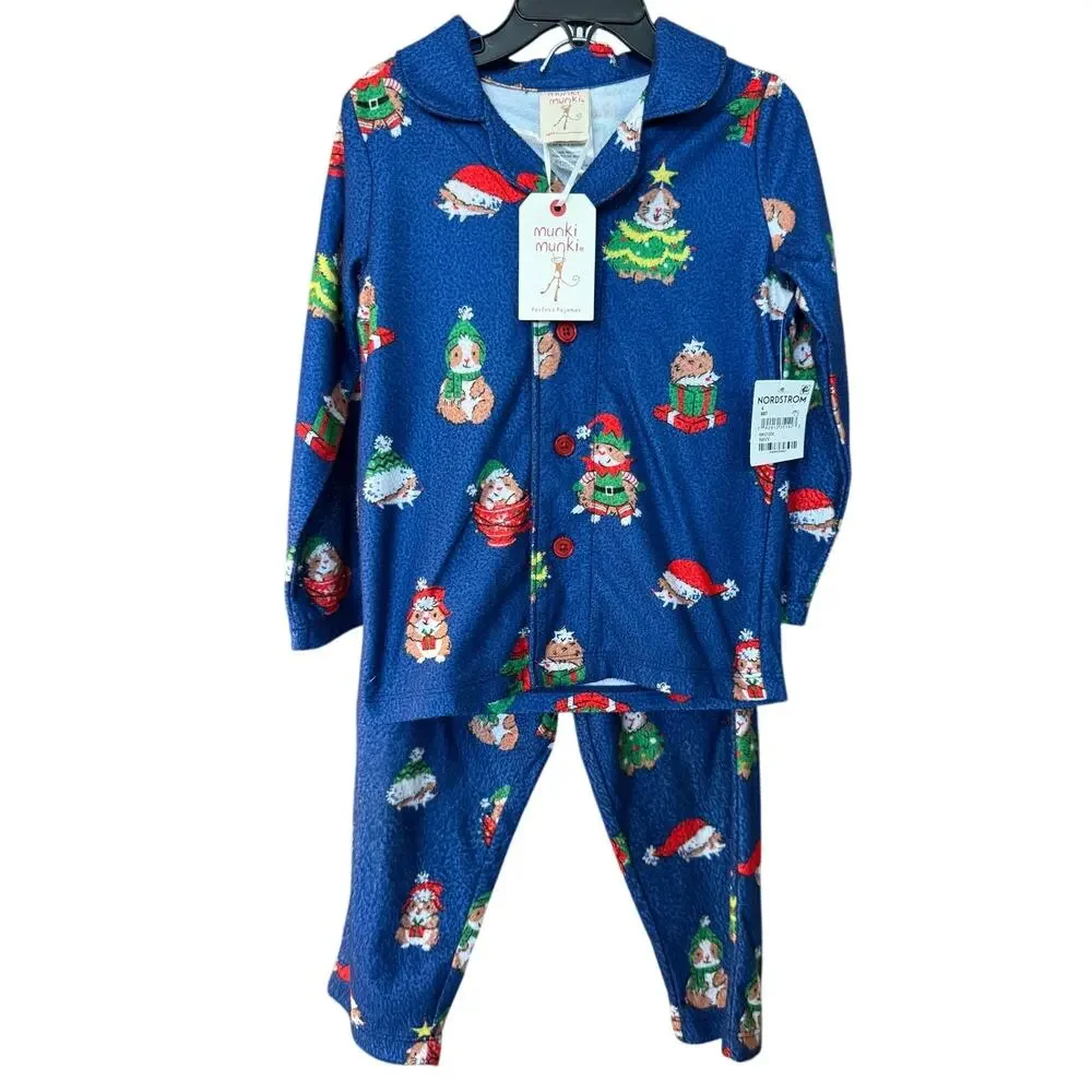 New ~ MUNKI MUNKI ~Kids' Holiday Critter Print Two-piece Pajamas Set Size 4